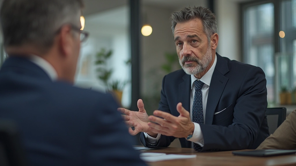 Профессиональный портрет консультанта, объясняющего финансовые концепции с использованием визуальных материалов