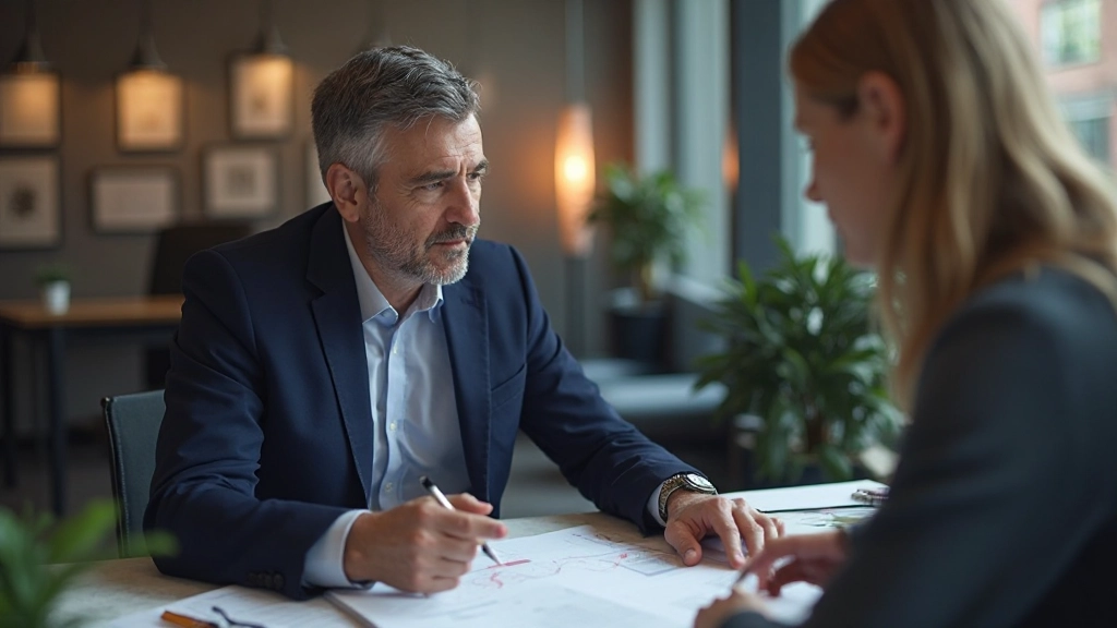 Профессиональный финансовый планировщик разрабатывает долгосрочную стратегию со клиентом